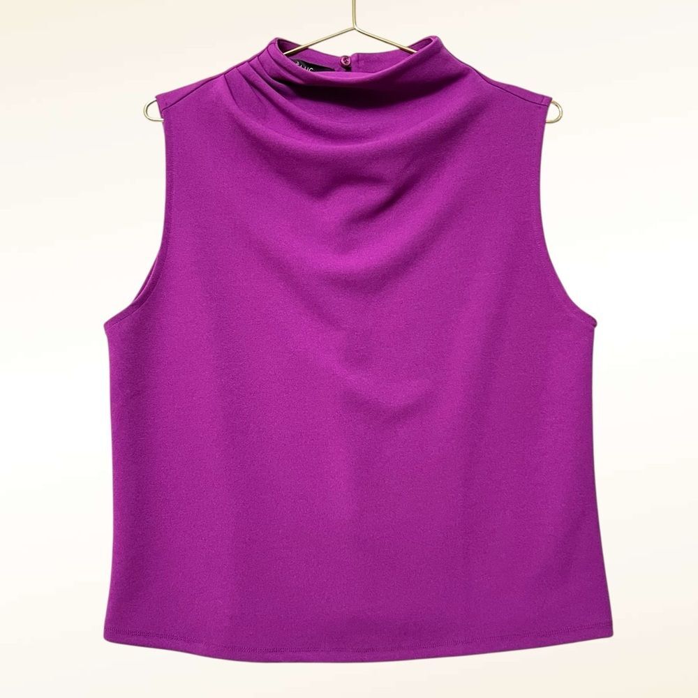 Deluc Roxette Top Size Large Purple Magenta Sleeveless Mock Cowl Neck Dressy